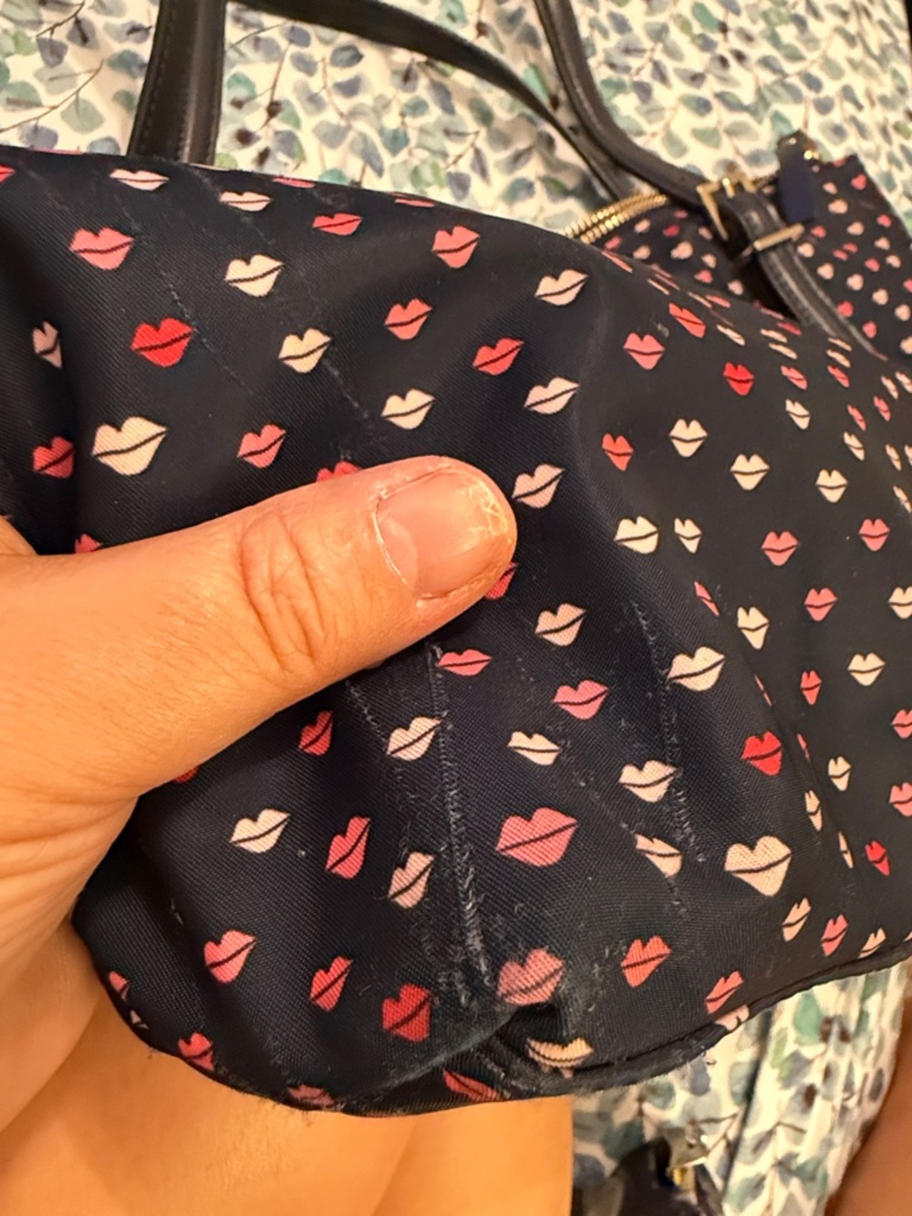 Kate Spade Watson Lane Lucie Tote Bag- Navy with multicolored lips pattern - Picture 8 of 8